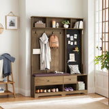 Multi-purpose Hallway Hall Tree with Removable Linen Cushioned Entryway Bench, Coat Rack, Storage W757P196819