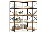 L-Shaped Corner Bookshelf, 5-Tier Industrial Open Storage Shelf with Metal Frame, X-Shaped 46623537