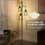 ZUN Industrial Floor Lamp for Living Room,LED Farmhouse Standing Lamp with 3 Birdcage Hanging Shade, T3146P263608