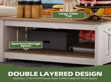 Rustic Farmhouse Coffee Table with Half-Open Storage, Square Rustic Wood Cocktail Table for Living 53645545