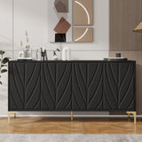 60" Sideboard Buffet Cabinet Handleless Press-to-Open Design,Carved Credenza Storage Cabinet with 4 W2696P279985