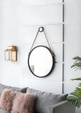 29.5" in On-trend Hanging Round Mirror with Black Framed and with Rope Strap Contemporary Industrial W2078124368