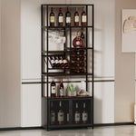 ZUN 82.7" Industrial Standing Wine Rack with Glass Rack Tall Freestanding Floor Bar Cabinet WF325111AAB