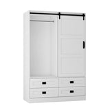 ZUN Tall Bedroom Armoire Wardrobe Closet Clothing Storage Cabinet with Hanging Rod Barn Door Drawers 48302439