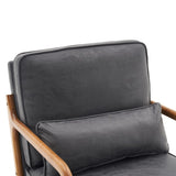 ZUN Oak Armrest Oak Upholstered Bronzing Cloth Single Lounge Chair Indoor Lounge Chair Dark Grey 30079338