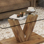 ZUN A modern minimalist style coffee table. Transparent tempered glass tabletop with wooden MDF columns. W1151P149688