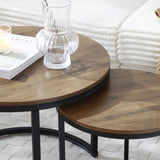 ZUN Set of 2 Coffee Table Nesting Side Round End Table Top Sturdy Metal Frame Desk Centerpiece Living W1117P209519