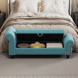 64.5" Bed Bench for Bed Room Nails Tufted Chaise of Lounge with Storage Velvet Upholstery Lake Blue W1097P202880