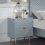 ZUN 2 Drawers MDF Nightstand in Gray High Gloss Finish B016P257195