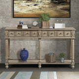 ZUN Retro Console Table Entryway Table 58" Long Sofa Table with 2 Drawers in Same Size and Bottom Shelf 56740968