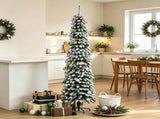 Snow-Flocked 7' Tall Slim Pencil Christmas Tree, Artificial Tree with Realistic Branches & 603 Tips, 63306920