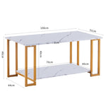 ZUN Coffee Table, 2 Layers 1.5cm Thick Marble MDF Rectangle 39.37" L Tabletop Iron Coffee Table , Dining 45259084