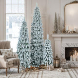 ZUN 8FT, 6FT, 4FT Pre-Lit Pencil Christmas Trees, 3-set Slim Artificial Christmas Tree With Snow N704P198458A