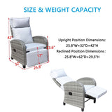 Outdoor Wicker Recliner Chair with Adjustable Backrest and Armrests,All Weather Conversation Chairs W209P292442