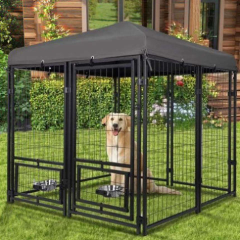 ZUN Outdoor Dog Kennel 4.5' x 4.5' x 4.8' with Waterproof Canopy Roof Heavy Duty Metal Dog Cage with 77088406