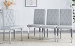 ZUN 4 piece dining chairs.Light gray provides a modern feel, while the checkered buckle design has a W1151132020