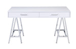 ZUN White High Gloss and Chrome Writing Desk with USB Port B062P209205