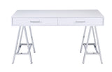 ZUN White High Gloss and Chrome Writing Desk with USB Port B062P209205