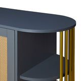 TREXM 2-Door Elegant Curved Dining Cabinet with Gold Trim and Woven Rattan Doors for Dining Room N715P172740G