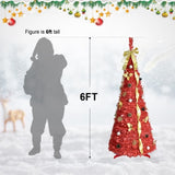 Artificial 6ft Red Pop Up Christmas Tree with 150 lights,4 ribbons,1 large bow,12 Christmas 29943442