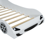 Wood Twin Size Race Car-Shaped Platform Bed with LED and Upholstered Backrest, White 28964519