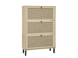 Rattan 3 Door Shoe Rack, Freestanding Modern Shoe Storage Cabinet, for Entryway 93242944