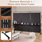 3-Panel Folding Divider with Lockable Wheels and 3 Metal Shelves Black 83574560