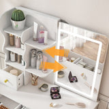 White dressing table, mirror and LED light, 5-drawer dressing table, movable and hidden mirror, W2700P297924