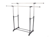Dual-bar Vertical & Horizontal Stretching Stand Clothes Rack with Shoe Shelf YJ-04 Black & Silver 95408394
