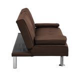 ZUN Sofa Bed with Armrest two holders WOOD FRAME, STAINLESS LEG, FUTON BROWN PVC W2297P164939