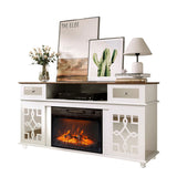 White Media Console with Mirror Doors - 60" TV Stand for 23" Fireplace, 2 Doors, 2 Drawers & 27312652