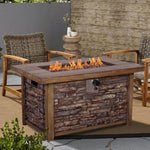 ZUN Best Choice Product 50,000 BTU Rectangle Fire Pit Table, Faux Woodgrain Top And Faux Stone Texture W2029120115