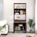 ZUN 75.9"Modern Open Bookshelf with Doors, Bookcase with Storage drawer and LED Strip Lights,Free 20340850