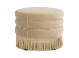 Edward 17.5" Round Upholstered Ottoman with Bullion Fringe Fawn Brown Performance Velvet B2719P320843
