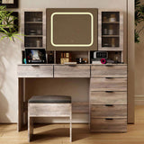 Large Vanity Table Set with LED Lighted Mirror, Vanity Desk with Charging Station, Makeup Table with 23225109