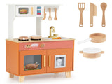 Orange Kids Play Kitchen with Realistic Faucet & Ice Dispenser, Anti-Tipping Pretend Cooking Set for 34281002