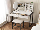 Small Vanity Desk with Mirror and Lights, Makeup Vanity Table with LED Mirror, 3 Lighting Modes, W3587P462333
