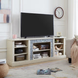 Large TV Desk Storage Rack with Faux Stacked Stone Surround,Media Console Table with Large Storage W1758P187682