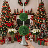 Two-Tier Artificial Plant D7x26.5" Natural Boxwood Sphere Topiary on Metal Spire Circle Ball Home 18565719
