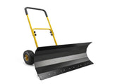 29 Inch Metal Snow Pusher with Wheels Adjustable Handle 5 Angle Blade Snow Shovel for Driveway 12012474