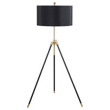 ZUN Black and Gold Tripod Drum Shade Floor Lamp B062P153722