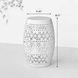 9.4" Steel Patio End Table, Round Hollow Drum Side Table, Accent Table for Indoor and Outdoor, White 56990579