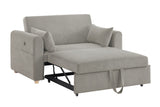 Marielle 55"W Gray Corduroy Convertible Sleeper Loveseat with USB Ports, Magazine Pockets, and B061P305697
