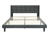 Queen Size Upholstered Platform Bed Frame with Modern Button Tufted Linen Fabric Headboard, No Box W311P195302