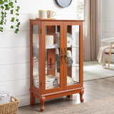2 Doors Curio Cabinet with Tempered Glass Doors, Curio Cabinets with Mirrored Back Panel and W2275P300143