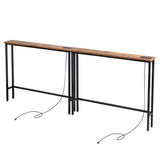 2 Pack 39.4" Narrow Console Sofa Table with Power Outlets and USB Ports, Long Couch Table with Metal 27547211