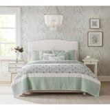 ZUN 6 Piece Cotton Percale Quilt Set with Throw Pillows Aqua Full/Queen B035129023