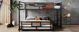 L-shaped Metal Twin over Full Size Bunk Bed, Black N709P196510B