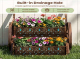 Carbonized Fir Wood 2-Tier Wagon Planter, Drainage Holes Ladder Plant Cart for Balcony Garden 42144106