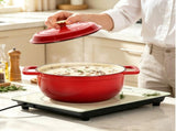 Cast iron 5QT cooking pot - Gradient red - Includes two silicone gloves - Enamel pot 72490556